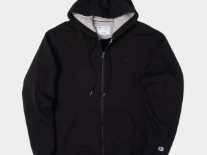 CHAMPION POWERBLEND FLEECE FULL ZIP HOODIE EMBROIDERED C LOGO (BLACK)