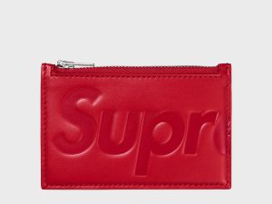 Supreme Red Leather Zip Card Holder